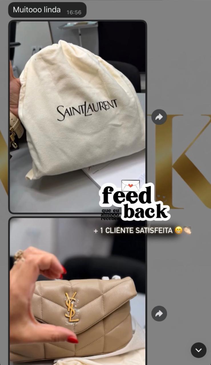 Feedback de cliente da MSK Grifes em conversa de WhatsApp: bolsa recebida, cliente satisfeita e indicação para uma amiga